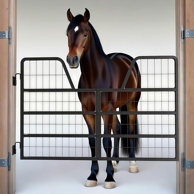 48" Wide X 32" High High Stall Guards for Horses, 1" Thick Steel Frame Horse Stall Guard, Heavy Duty Horse Stall Gate, Fits Standard Barn Doorways, Durable, Safe, Easy to Install