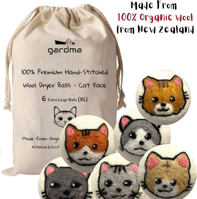 Wool Dryer Balls Organic Premium | 6 Balls XL, Ethically & Humanely Made, Natural Fabric Softener, Laundry Dryer Balls Reusable, Wrinkle Release, Organic Fabric Softener Ball, Say No! to Dryer Sheets