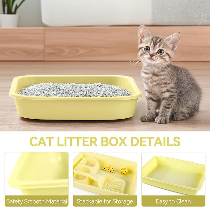 Pawise Cat Starter Kit Includes 4PCS Kitty Supplies, Great for Small Kitties, 14.5x10.5 Inch (Yellow)