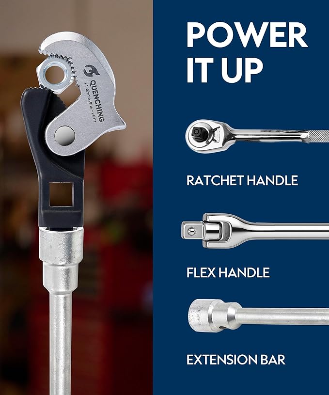 Self-Adjusting Crowfoot Wrench Set – 2-Piece Kit Fits 3/8", 1/2" Drives, Covers 8–32mm, Replaces Multiple Fixed-Size Wrenches