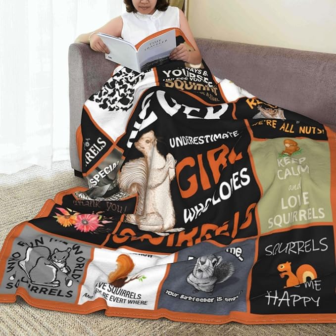 Squirrel Blanket Squirrel Throw Blanket Soft Fleece Flannel Bedding Squirrels Gifts for Women Girls Lovers Adults Stuff Plush for Couch Sofa Bed Room Decor 50"X60"