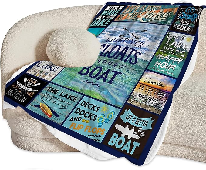 Lake Blanket Gifts for Girls Boys Soft Warm Plush Boat Throw Blanket Flannel Fleece Fuzzy Boating Blanket for Kids Adults Lovers House Bed Couch Living Room Decor 80"X60"