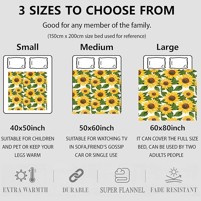 Sunflower Theme Throw Blanket Gifts for Women, Soft Fuzzy Warm Cozy Flannel Blankets for Bedroom, Travel, Couch, Home Decor 60x80 in