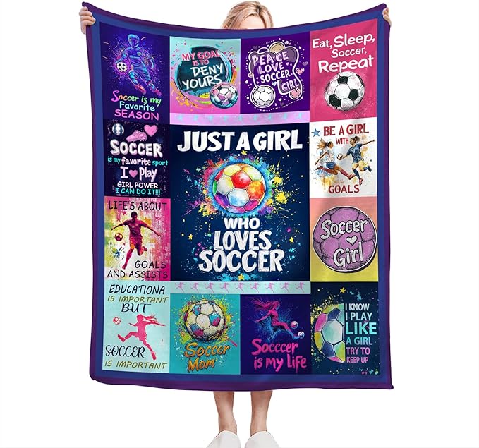 Soccer Blanket Gifts for Girls Women Soft Warm Plush Soccer Sports Throw Blanket Flannel Fleece Fuzzy Sport Blanket for Kids Lovers Bed Couch Living Room Decor 50"X40"