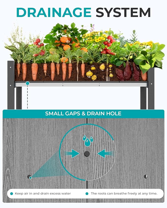 SERWALL Raised Garden Bed, HDPE Raised Bed for Gardening All Weather Use- Grey