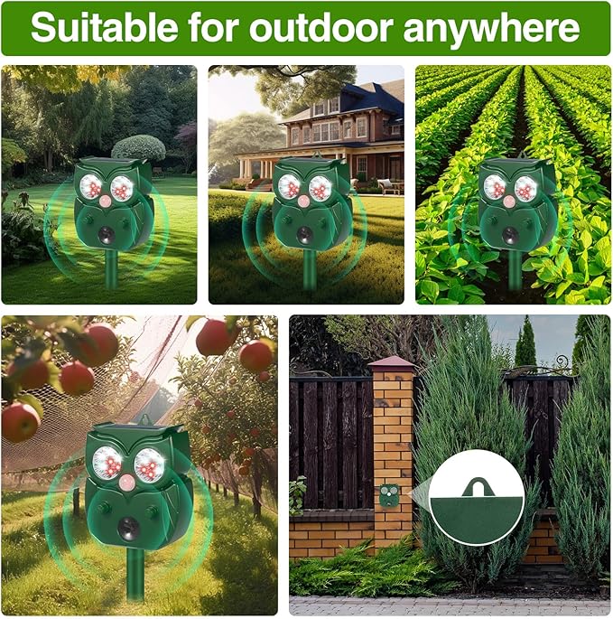 2025 Solar Ultrasonic Racoon Fortress Pro, Deer Cat Repellent Devices Animal Repeller Squirrel Rabbit Deterrent Outdoor with Motion Sensor&Flash Light to Scare Dog Skunk Out of Garden Yard(2Pack)