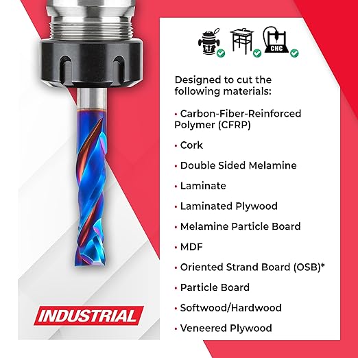 Amana Tool 46195-K CNC SC Spektra Extreme Tool Life Coated Compression Spiral 1/2 D x 1-3/4 CH x 1/2mm SHK x 3-1/2 Inch Long 2 Flute Router Bit