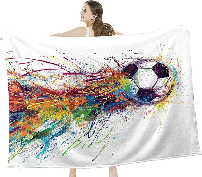 Soccer Blanket Gifts for Teens Boys Girls Lovers Soft Warm Plush Colorful Soccer Throw Blanket Flannel Fleece Fuzzy Banksy Sports Stuff Blanket for Bed Couch Living Room Decor 80"X60"
