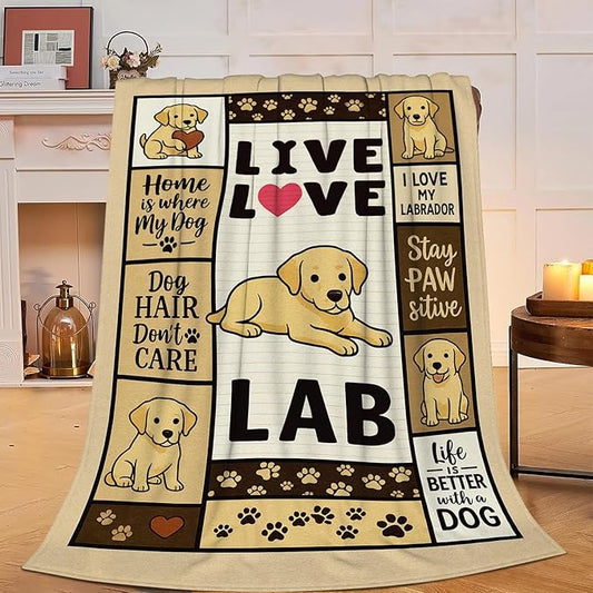 Labrador Retriever Blanket Cute Dog Throw Blanket Love Lab Puppy Soft Cozy Fleece Fuzzy Stuffed Plush Flannel Animal Gifts for Girls Women Boys Kids Adults 60"X80"