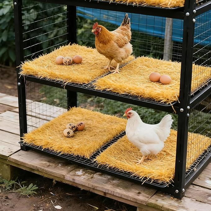 8 Pack Chicken Nesting Pads for Chicken Coop, 11.8"x11.8" Reusable Plastic Artificial Grass Nesting Box Pads Washable Laying Eggs Turf Egg-Protecting Mats for Coops, Pets & Crafts - Yellow