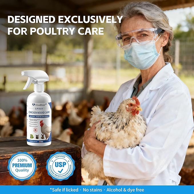 Chicken Wound Spray-Animal Wound Spray- Poultry Care Spray – Healing Aid and Skin Repair for Chicken Wounds, Pecking Injuries, Bumblefoot, Vent Prolapses, Cuts, Burns – USA Made. 300ml