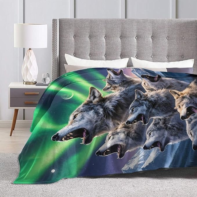 Wolf Blanket, Soft Plush Fleece Animal Throw Blanket - Cozy Warm Stuffed Blankets Bedding Wolf Gifts for Women Girls Kids Adults 60"X80"