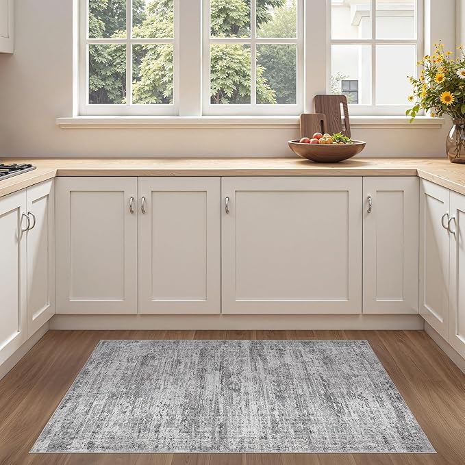 3x5 Area Rug Living Room Rugs - Washable Neutral Modern Abstract Soft Thin Rug Indoor Floor No Slip Rug Carpet for Bedroom Under Dining Table Home Office Decor - Light Gray