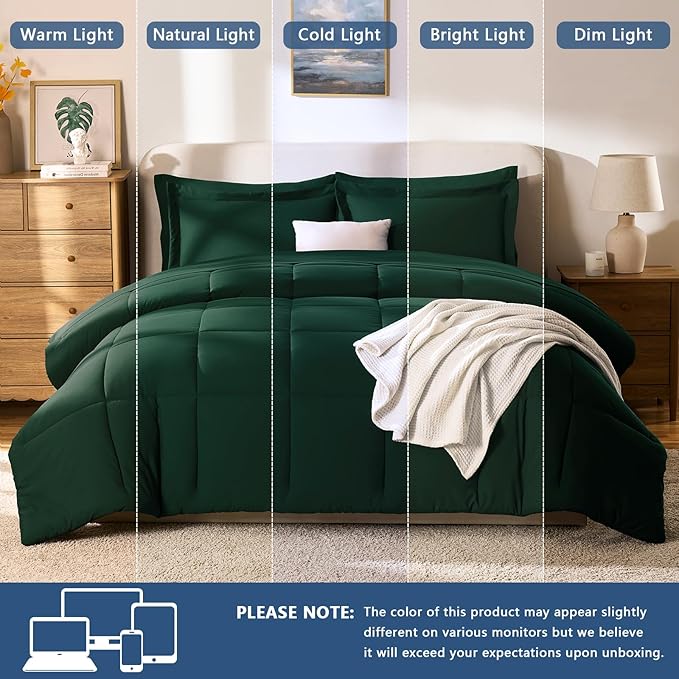 CozyLux Queen Comforter Set Emerald Green - 7 Pieces Bed in a Bag Queen, All Season Soft Bedding Sets, Oeko-Tex Certified Bed Set with Down Alternative Comforter, Sheets, Pillowcases & Pillow Shams