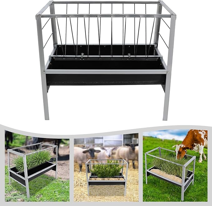 Feed Trough, 2-in-1 Grain & Hay Feeder Livestock Feeding Trough, Rectangular Livestock Feeder Trough Pasture Farm Sheds Pen for Horse, Goat, Sheep, Cattle, Cow, Pig