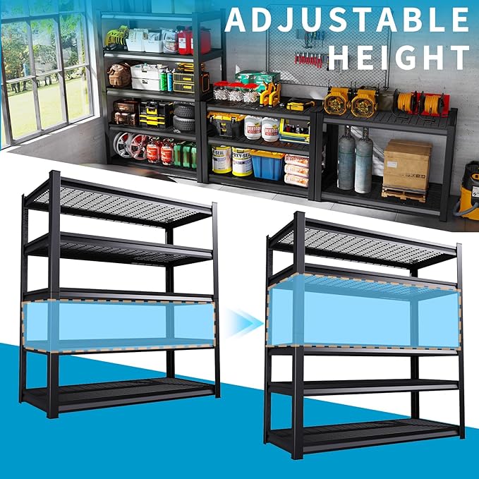 46''W/72''H Garage Shelving Heavy Duty 5-Tier Adjustable Storage Shelves Unit,3000 LBS Metal Utility Rack Shelf for Industries, Warehouses, Basement,Black (72''H x 46''W x 19.5''D)