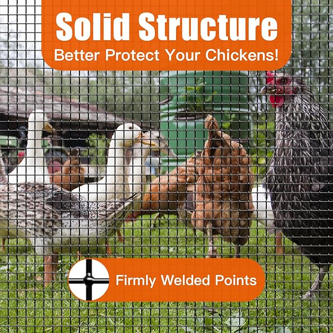 36" x 100' 1/2inch Hardware Cloth, Black Vinyl Coated Chicken Wire Fence Galvanized Welded Mesh Roll for Home Garden Rabbit Cage