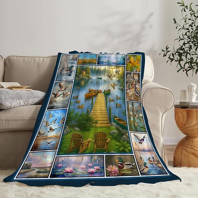 Mallard Duck Fleece Blanket Flying Ducks Throw Blankets for Girls Boys Super Soft Warm Flannel Wild Animal Throws Gifts for Men Women Cozy Fuzzy Plush Stuffed Couch Bed Bedding Decor 60"X50"