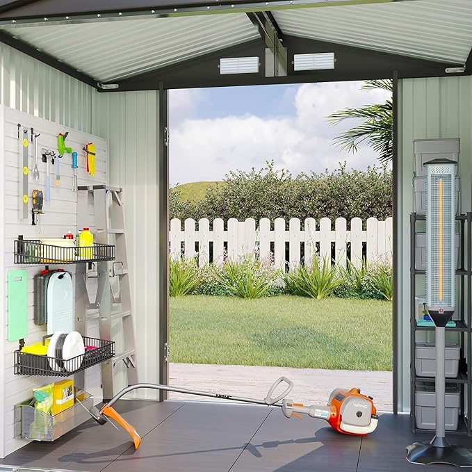 Aoxun 6x4ft Shed with Floor Heavy-Duty Galvanized Steel Outdoor Storage Shed with Double Doors, Ventilated Weatherproof Design for Bike/Generator/Tool Organization (Brown)