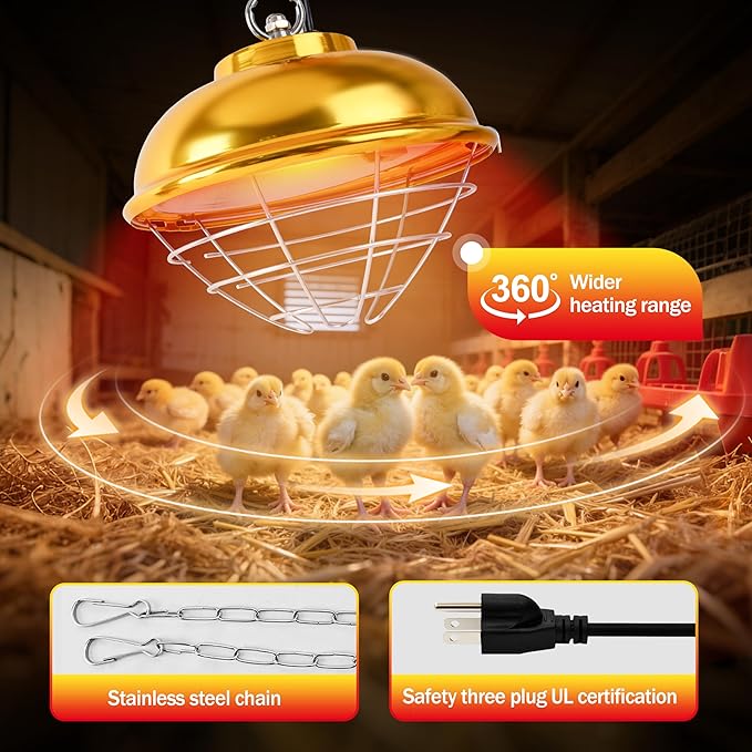 Nirvix 250W Chicken Coop Heater, Brooder Heat Lamp for Chicks, 2-Temp Settings (175W/250W), Adjustable Hanging Height & Waterproof Design for Quail, Ducks, Rabbits, Pets Indoor Outdoor Use