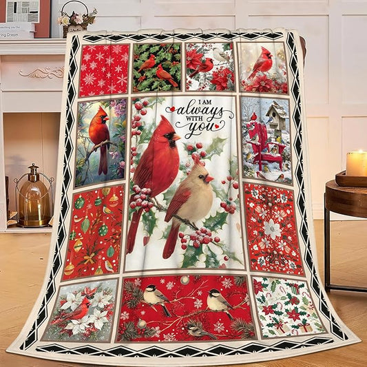 Cardinal Throw Blanket Christmas Cardinals Flannel Blankets Red Birds Plush Super Soft Cozy Warm Decor Gifts for Boys Girls Kids Adults Men Women 60" x 80"