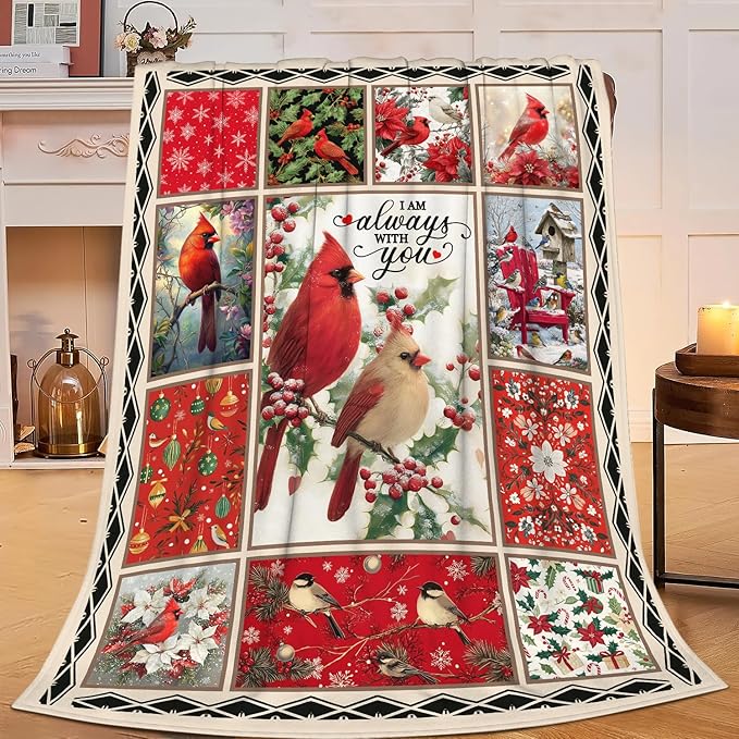 Cardinal Throw Blanket Christmas Cardinals Flannel Blankets Red Birds Plush Super Soft Cozy Warm Decor Gifts for Boys Girls Kids Adults Men Women 40" x 50"