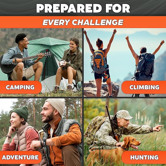 2Pack Survival Paracord Bracelet – 5-in-1 Adjustable Tactical Bracelet for Men with 10 ft Paracord, Flint Fire Starter, Compass, Whistle & Scraper – Survival Gear for Camping, Hiking, Fishing & Travel