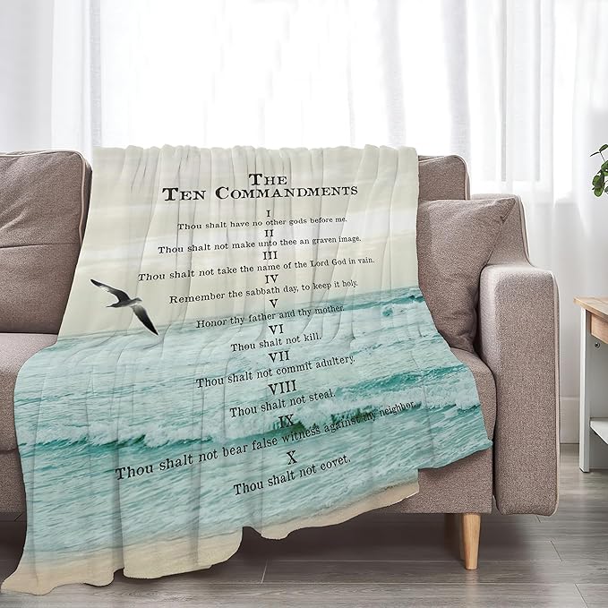 Christian Bible Blanket 10 Commandments Throw Blanket Christian Gifts and Decor Religious Bible Verse Blanket for Girls Women Kids Adults Soft Warm Cozy Fleece Blanket for Couch Sofa Bed 50"x40"