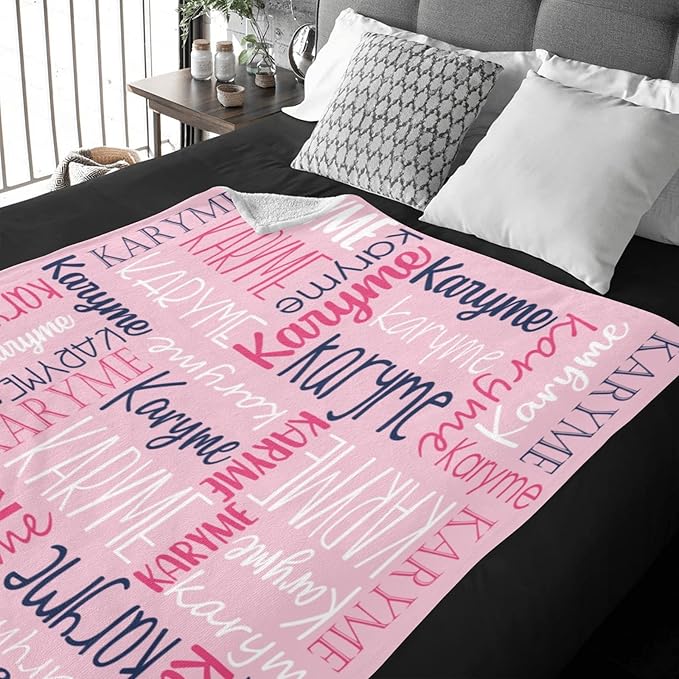 Personalized Blankets with Names Baby Gifts for Girls Boys Custom Soft Fleece and Sherpa Name Blanket for Kids and Adults Birthday for Daughter Son Granddaughter Grandson (Light Pink)