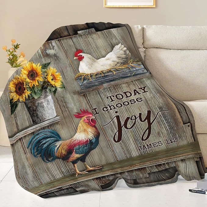 Dynova Rooster Blanket Cozy Plush Chicken Hen Throw Blankets Fuzzy Flannel Fleece Country Sunflower Gifts for Girls Boys Women Men 80"X60"
