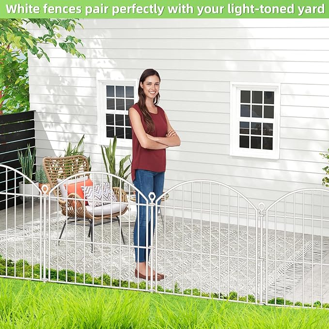 Decorative Garden Fence 24in (H) x20ft (L), 10 Pack No Dig Fence Animal Barrier for Dog, Arched Flower Bed Edging, Wire Border Panel Fencing for Yard Patio Outdoor Decor White