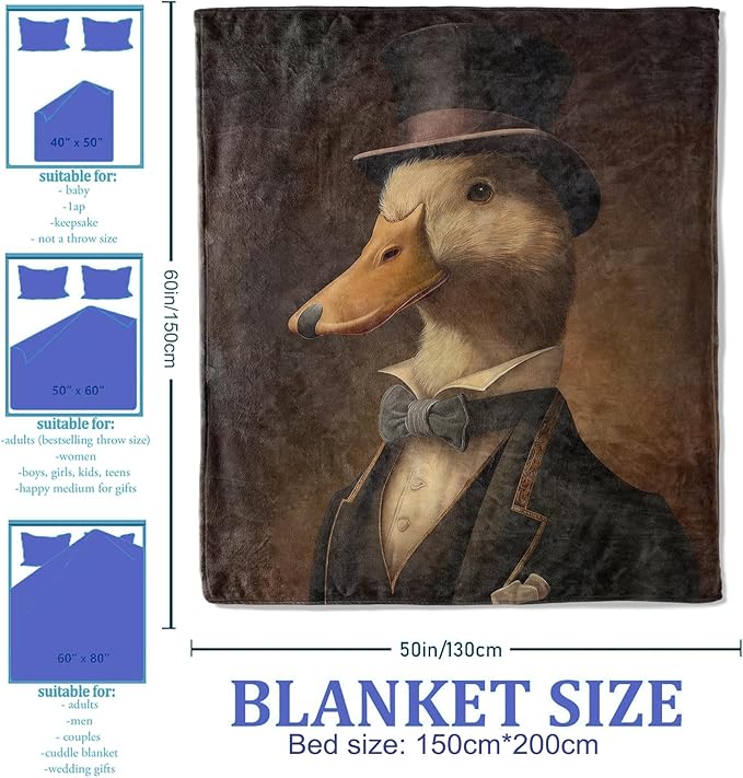 Duck Pattern Throw Blanket 50"x60", Quirky Animal Lover Blankets for Bedroom Decor, Cozy Flannel Polyester Duck Gifts for Women Adults