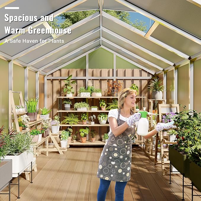 Greenhouse, 8x12 Ft Outdoor Greenhouses, Accessible Green House with Roof Vents and Sliding Doors, Aluminum Frame Polycarbonate Greenhouses, Large Greenhouse for Outdoor Gardens and Backyards, Silver