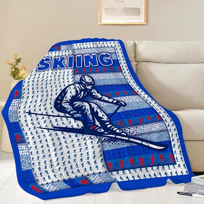 Skiing Blanket, Skiing Throw Blanket, Ski Sports Gifts Blankets Stuff Fleece Flannel Plush for Men Boys Women Girls Lovers Adults Soft Bedding Gift for Sofa Bed Office Home Decor 80"x60"