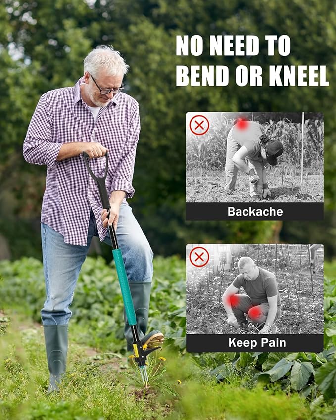 Breeze Touch 39" Weed Pulling Tool, 3-Claw Detachable Weed Puller Tool with Long Handle, Heavy Duty Stand Up Weeder Weeding Tool for Lawn, Yard, Garden, Crabgrass, Dandelion Picker, Weed Remover