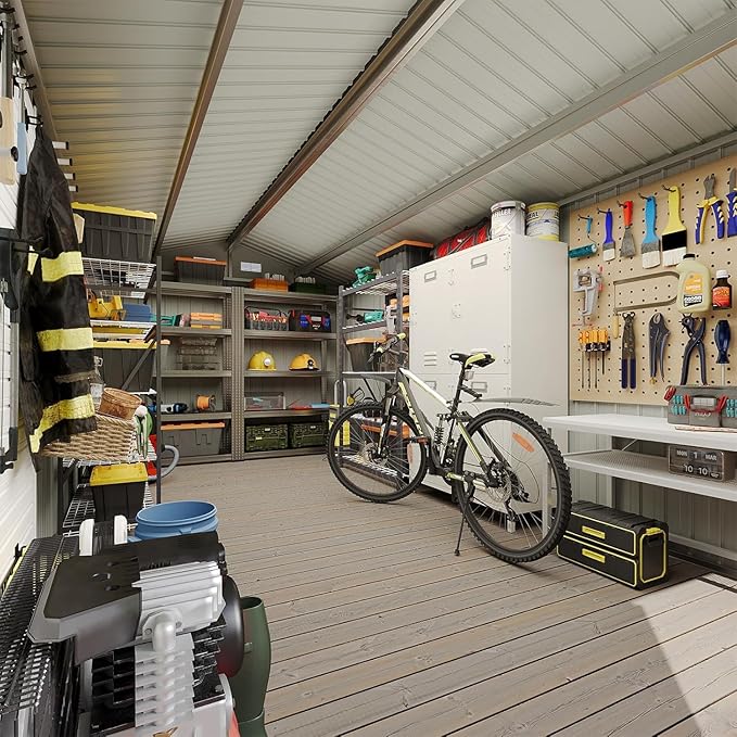 Aoxun 12'x10' Outdoor Metal Storage Shed with Lockable Door & Sloping Roof- Ideal for Tools, Garden Equipment & Bikes, Perfect for Patio Placement(Brown)