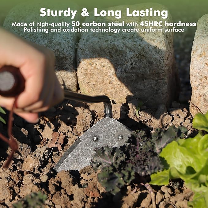RESTMO Heavy Duty Hoe Garden Tool, Suitable for use on Hard Soil, Thickened Garden Hoe for Weeding, Digging Trenches, Planting Vegetables, and Loosening Soil
