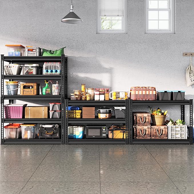 48''W Utility Garage Shelves: 2,500Lbs Heavy Duty Steel Metal Adjustable Shelving Storage Industrial Rack Units 5 Tier Black 48" W x 18" D x 78" H