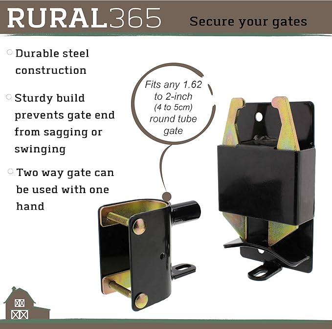Rural365 Farm Gate Latch 2 Way Gate Latch - Black Two Way Gate Latch Livestock Cattle Gate for Horse Corrals, Ranches