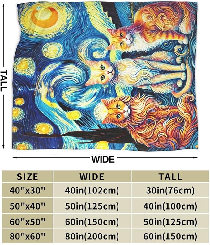 Cat Blanket Starry Night Throw Blanket Soft Warm Cozy Fuzzy Plush Kitten Throw Blanket Gifts for Girls Women Cats Lightweight Fleece Flannel Gift Blankets for Kids Adults 60"X80"