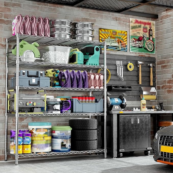 45" W x 20" D x 72" H Heavy Duty Wire Shelving Unit, 5-Tier Utility Storage Rack 2000 lbs Capacity, Adjustable Garage Shelves for Kitchen Garage Pantry, Easy Assembly