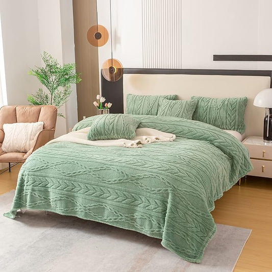 YUSOKI Sherpa Twin XL Blanket-3D Stylish Design Super Soft Fuzzy Cozy Warm Blanket Thick Plush Fluffy Furry Blankets for Teen Girls Women Couch Bed Sofa Chair Men Boys Gift(Sage Green,65"x90")