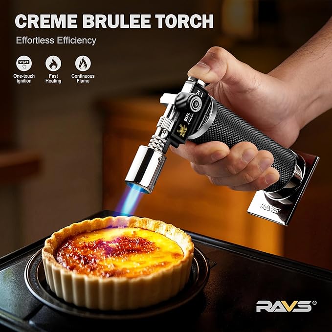 RAVS Butane Torch Lighter, Christmas Stocking Stuffers Gifts for Men He Dad, Kitchen Torch with Adjustable Flame, Creme Brulee Torch for Baking, BBQ, DIY, Black, Butane Gas Not Included