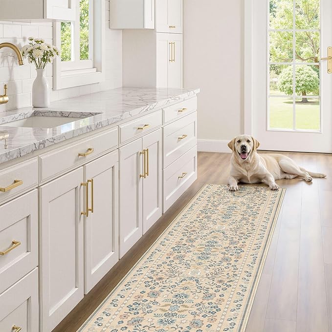 Runner Rug for Hallways Kitchen: 2x8 Washable Area Rug Boho Floral Soft Long Rug - Non-Slip Low Pile Throw Indoor Carpet for Entryway Kitchen Bedroom Laundry Bathroom - Multi Color
