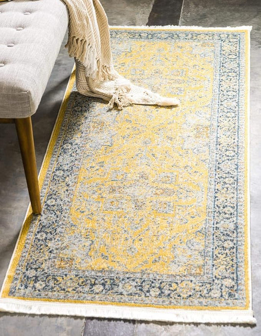 Unique Loom Baracoa Collection Area Rug - Prado (2' 7" x 10' Runner, Yellow/ Ivory)