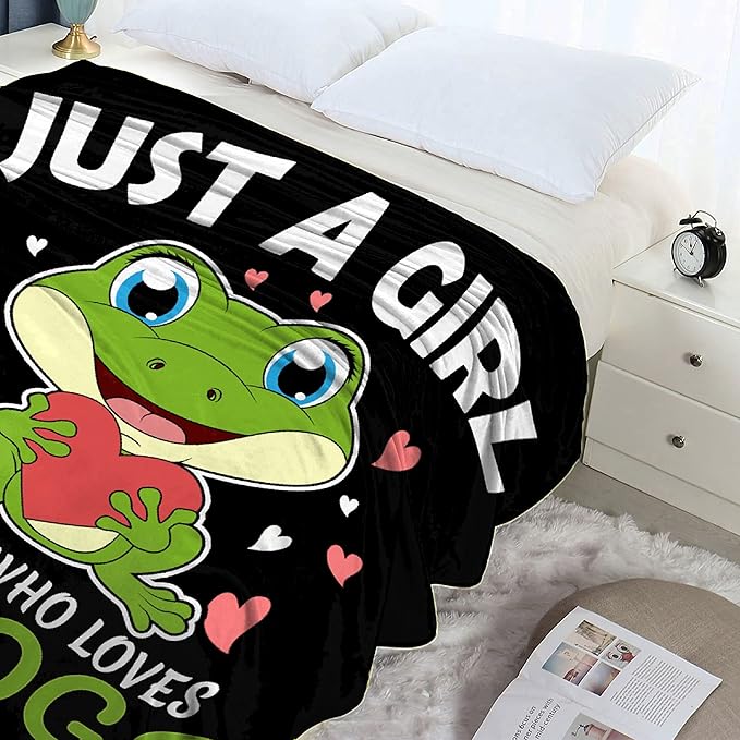 Just A Girl Who Loves Frogs Blanket Soft Blankets and Throws Flannel Cozy Lightweight Quilt Gift Perfect for Bed Sofa Couch-80 x60 Large for Adult