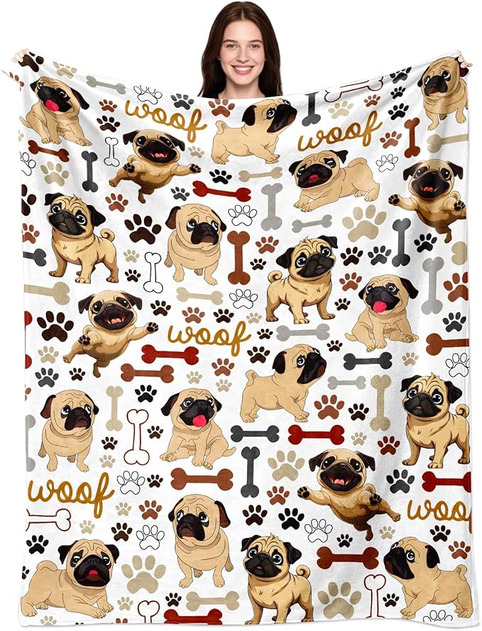 Pug Blanket Gifts Warm Pugs Throw Blanket Pug Lovers Birthday Gifts Decor for Kids Adults 60"x50"