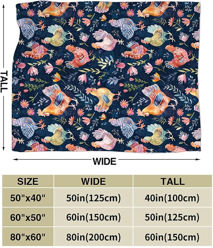 Chicken Blanket Gifts for Girls Boys Lovers Soft Warm Plush Chicken Floral Throw Blanket Flannel Fleece Fuzzy Hen Stuff Blanket for Bed Couch Living Room Decor 50"X40"
