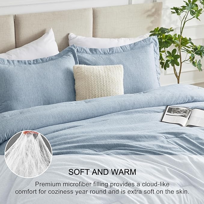 CozyLux Full Size Comforter Set - 3 Pieces Blue Soft Luxury Cationic Dyeing Bedding Comforter for All Season, Breathable Lightweight Fluffy Bed Set with 1 Comforter and 2 Pillow Shams