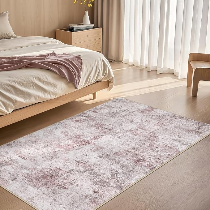 3x5 Area Rug Living Room Rugs - Washable Neutral Modern Abstract Soft Thin Large Rug Indoor Floor No Slip Rug Carpet for Bedroom Under Dining Table Home Office Decor - Pink Grey